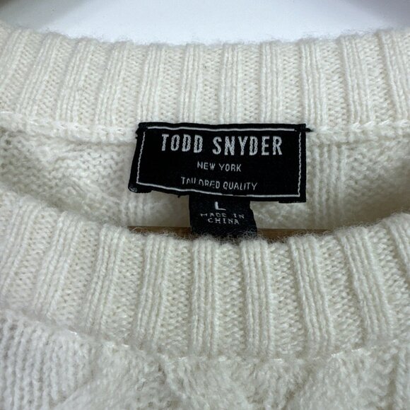 Todd Snyder 100% Lambswool Cable Crewneck Pullover Sweater Ivory sz L - Picture 4 of 9